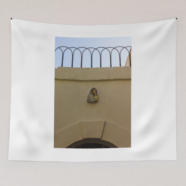 Item preview, Small Virgin Mary Wall Plaque Above Arched Doorway With Iron Fence and Mediterranean Light designed and sold by Nmallia.