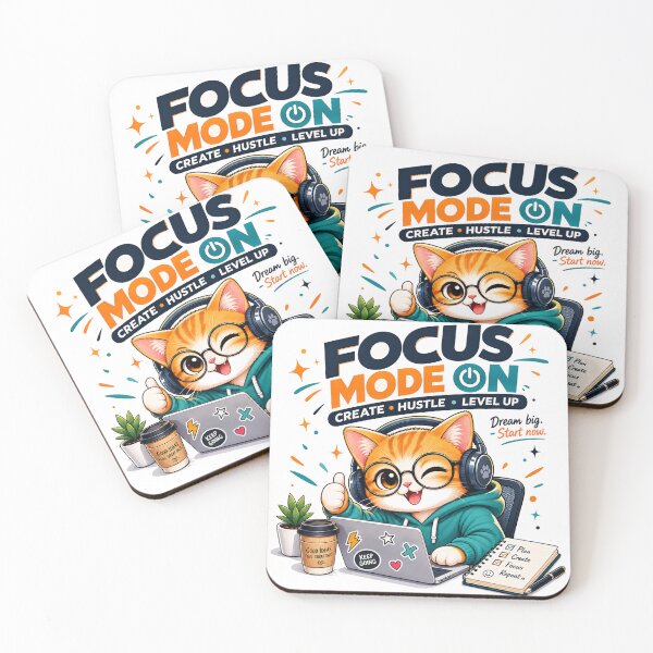 Item preview, Focus Mode On – Cute Motivational Cat Productivity Design designed and sold by NoorCanvasArt.