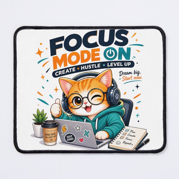 Item preview, Focus Mode On – Cute Motivational Cat Productivity Design designed and sold by NoorCanvasArt.
