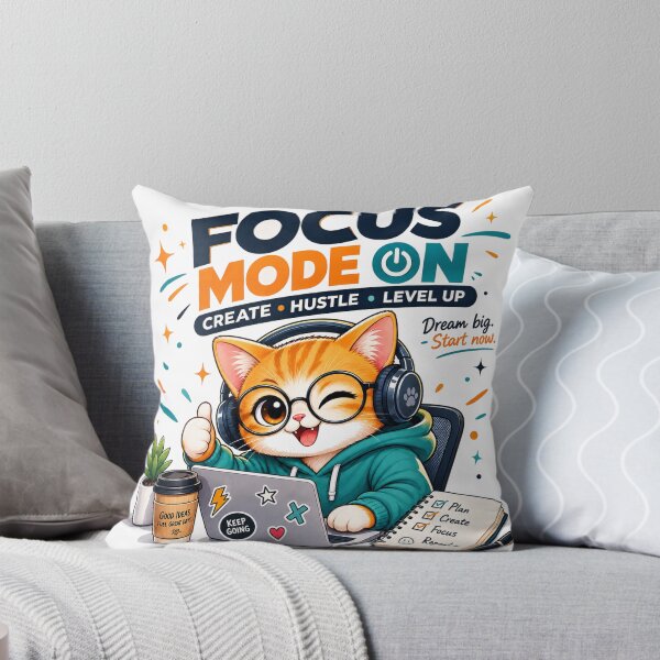 Item preview, Focus Mode On – Cute Motivational Cat Productivity Design designed and sold by NoorCanvasArt.
