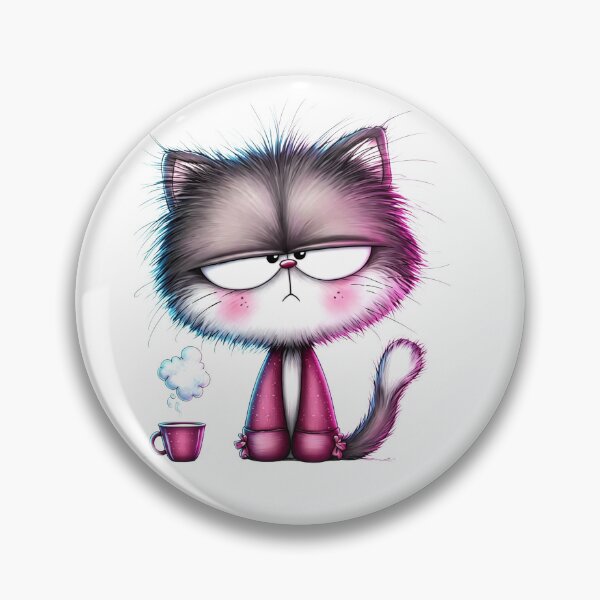 Item preview, Grumpy Cute Cat with Coffee – Tired Morning Kitty designed and sold by MyCalmDraw.