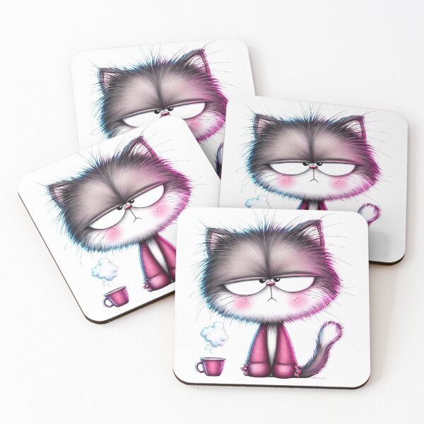 Item preview, Grumpy Cute Cat with Coffee – Tired Morning Kitty designed and sold by MyCalmDraw.