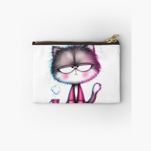 Item preview, Grumpy Cute Cat with Coffee – Tired Morning Kitty designed and sold by MyCalmDraw.