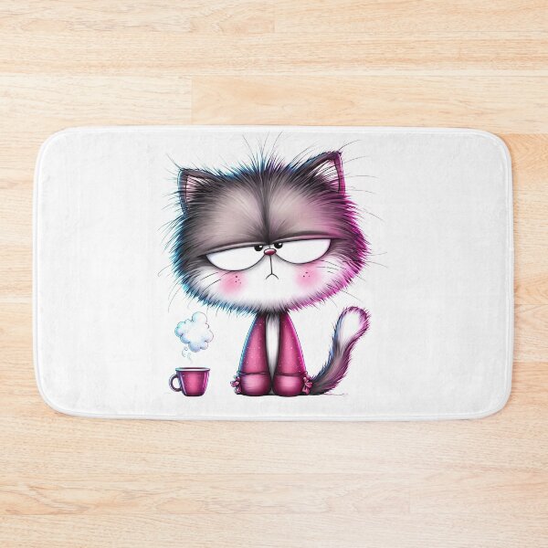 Item preview, Grumpy Cute Cat with Coffee – Tired Morning Kitty designed and sold by MyCalmDraw.