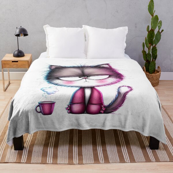 Item preview, Grumpy Cute Cat with Coffee – Tired Morning Kitty designed and sold by MyCalmDraw.
