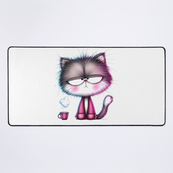 Item preview, Grumpy Cute Cat with Coffee – Tired Morning Kitty designed and sold by MyCalmDraw.