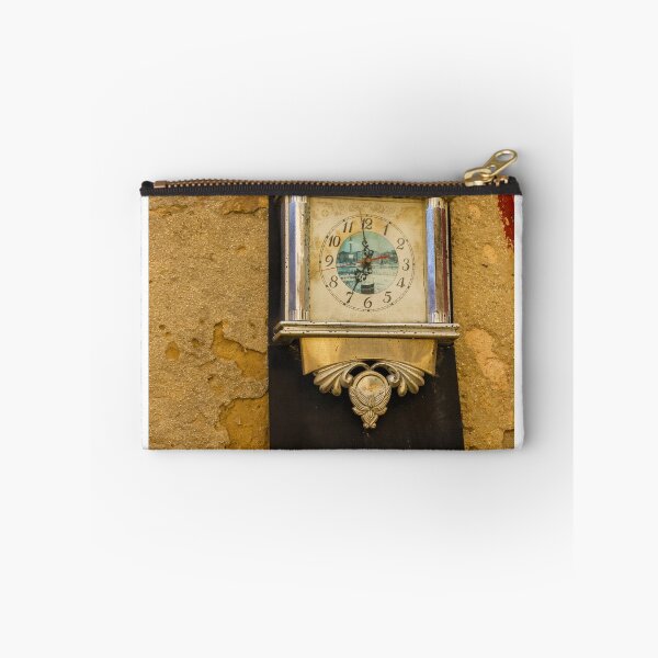 Item preview, Vintage Ornate Wall Clock Mounted on Weathered Stone Wall With Silver Details and Nostalgic Charm designed and sold by Nmallia.