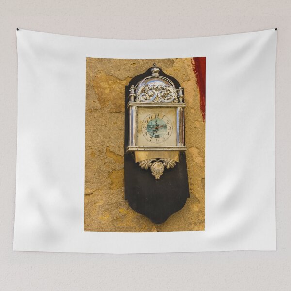 Item preview, Vintage Ornate Wall Clock Mounted on Weathered Stone Wall With Silver Details and Nostalgic Charm designed and sold by Nmallia.