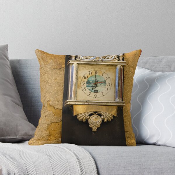 Item preview, Vintage Ornate Wall Clock Mounted on Weathered Stone Wall With Silver Details and Nostalgic Charm designed and sold by Nmallia.