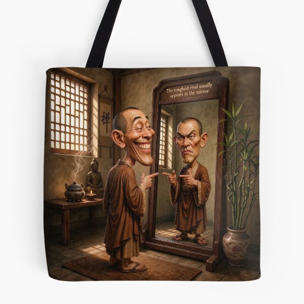 Item preview, Whimsical Monk and Angry Reflection Caricature designed and sold by The Brother Wu Collection.