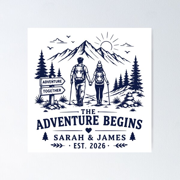 Item preview, The Adventure Begins Camping Outdoor Couple Design designed and sold by TeeVerse27.