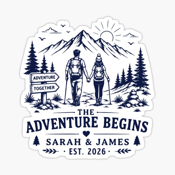 Item preview, The Adventure Begins Camping Outdoor Couple Design designed and sold by TeeVerse27.