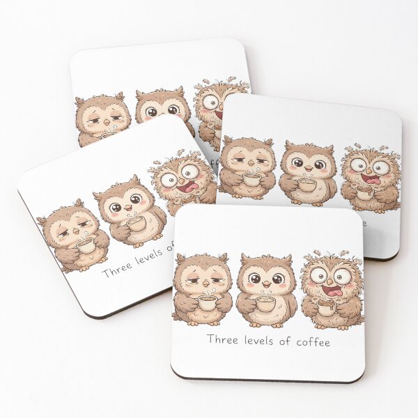 Item preview, Three Levels of Coffee - Funny Owl Coffee Progression - Sleepy, Happy, Over-Caffeinated designed and sold by ExpressoJungle.