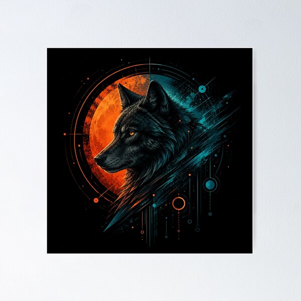 Item preview, Cyber Wolf – Neon Moon Digital Artwork designed and sold by Dogandesighn.