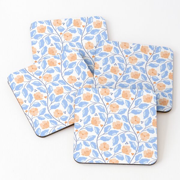 Item preview, Peach & Orange Floral with Light Blue Leaves Seamless Pattern designed and sold by Olive Lane Creative.