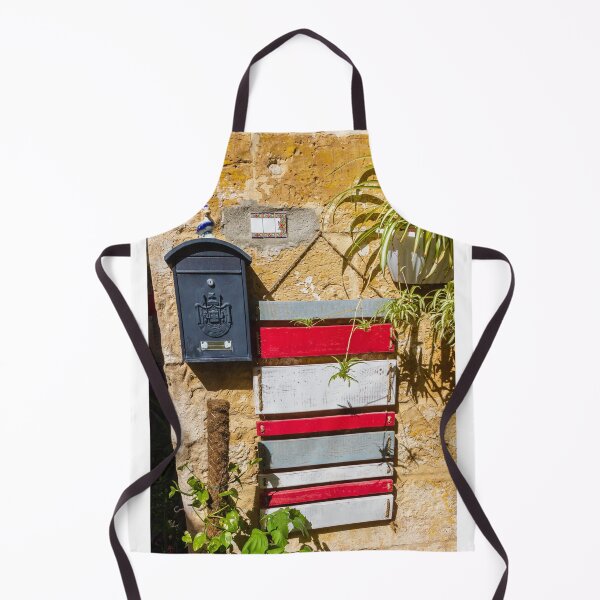 Item preview, Rustic Black Mailbox On Sunlit Stone Wall With Red And White Wooden Panels And Potted Plant designed and sold by Nmallia.