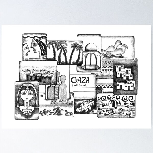Item preview, Gaza Collage Drawing Design Palestine Art designed and sold by Hurriyyatee.