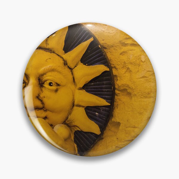 Item preview, Handcrafted Ceramic Sun Face Wall Sculpture In Warm Yellow On Textured Stone Wall designed and sold by Nmallia.