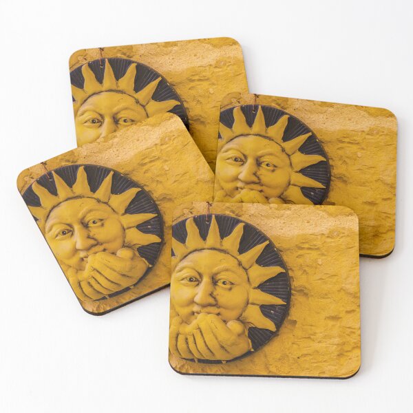 Item preview, Handcrafted Ceramic Sun Face Wall Sculpture In Warm Yellow On Textured Stone Wall designed and sold by Nmallia.