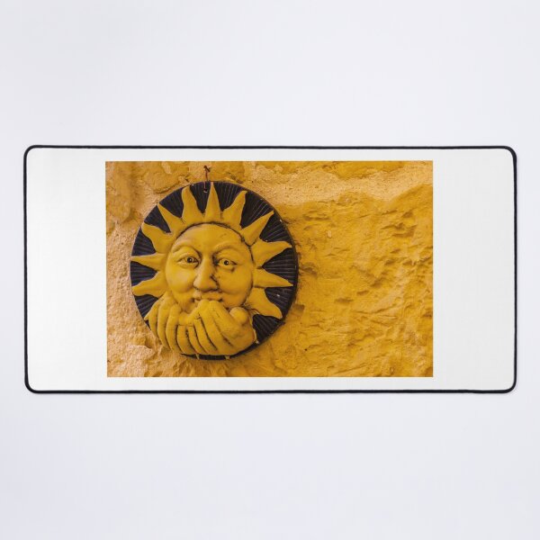 Item preview, Handcrafted Ceramic Sun Face Wall Sculpture In Warm Yellow On Textured Stone Wall designed and sold by Nmallia.