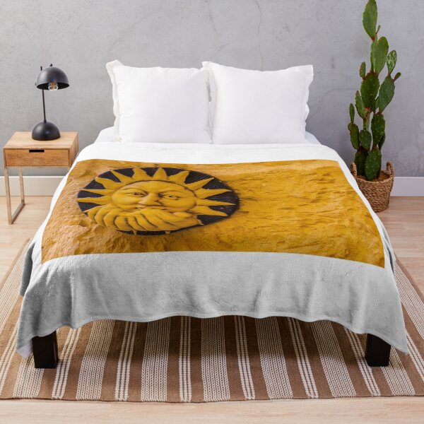 Item preview, Handcrafted Ceramic Sun Face Wall Sculpture In Warm Yellow On Textured Stone Wall designed and sold by Nmallia.