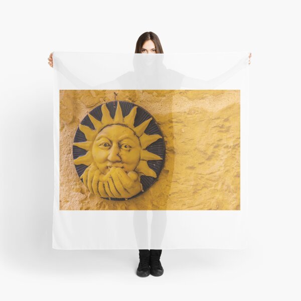 Item preview, Handcrafted Ceramic Sun Face Wall Sculpture In Warm Yellow On Textured Stone Wall designed and sold by Nmallia.