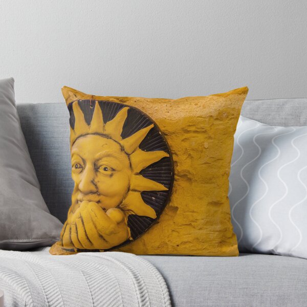 Item preview, Handcrafted Ceramic Sun Face Wall Sculpture In Warm Yellow On Textured Stone Wall designed and sold by Nmallia.