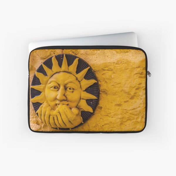 Item preview, Handcrafted Ceramic Sun Face Wall Sculpture In Warm Yellow On Textured Stone Wall designed and sold by Nmallia.