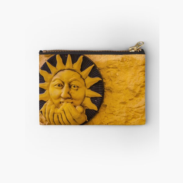 Item preview, Handcrafted Ceramic Sun Face Wall Sculpture In Warm Yellow On Textured Stone Wall designed and sold by Nmallia.