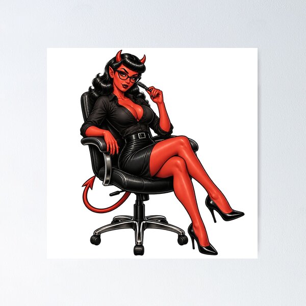 Item preview, Devil Girl Office Worker Pin-Up designed and sold by PIXEL POP DESIGNS - Beyond the Norm!.
