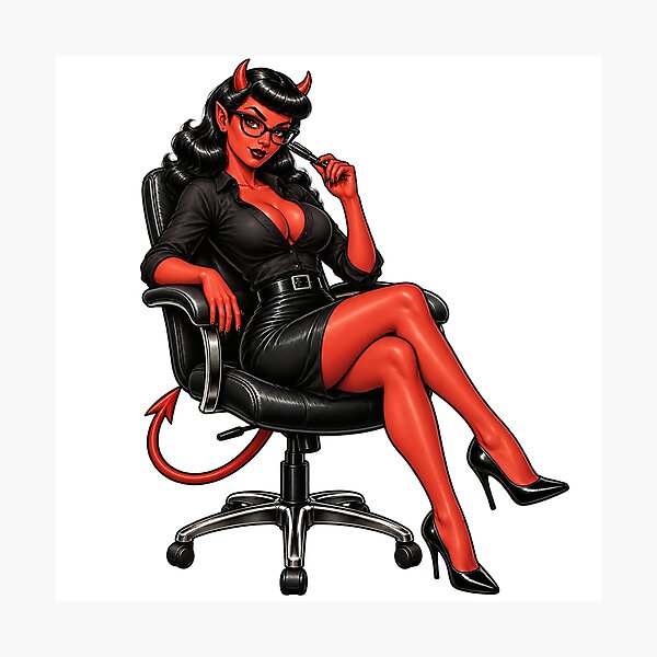 Item preview, Devil Girl Office Worker Pin-Up designed and sold by PIXEL POP DESIGNS - Beyond the Norm!.