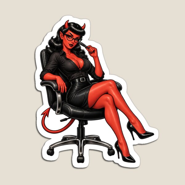 Item preview, Devil Girl Office Worker Pin-Up designed and sold by PIXEL POP DESIGNS - Beyond the Norm!.