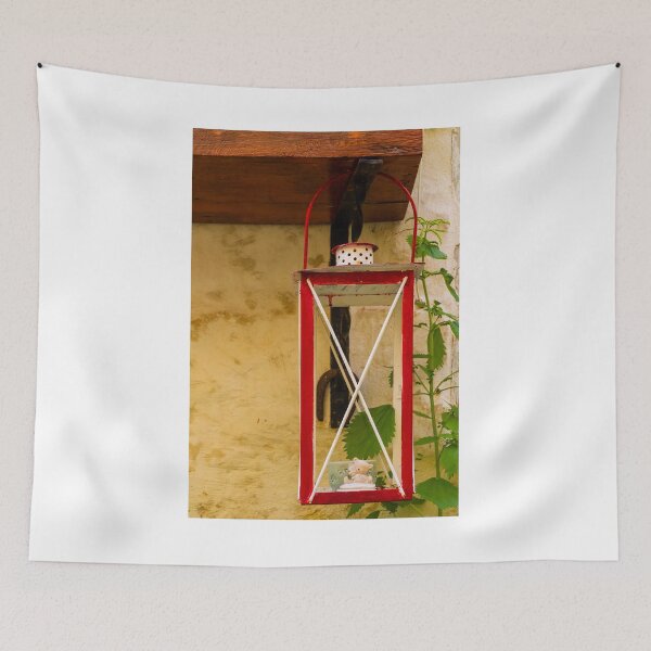 Item preview, Red Vintage Lantern Wall Decoration With Small Bear Figurine On Rustic Plaster Wall designed and sold by Nmallia.