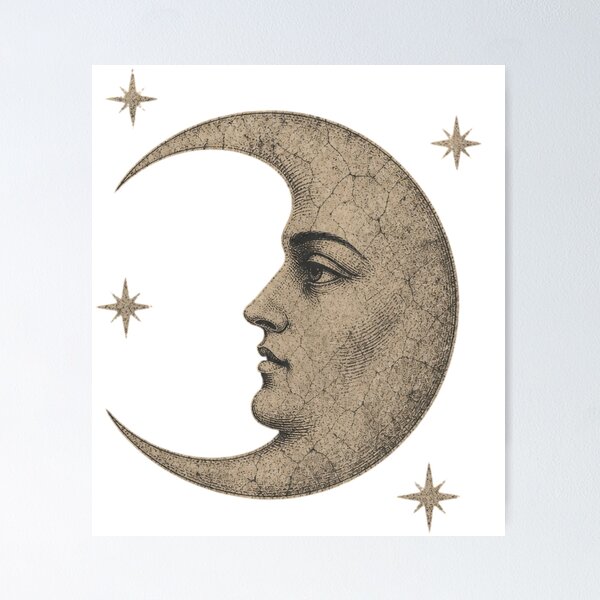 Item preview, Vintage Celestial Moon Face Art designed and sold by StudioSQ.