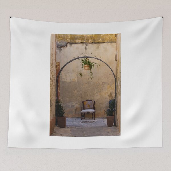Item preview, Vintage Armchair Under Hanging Plant and Metal Arch in Weathered Mediterranean Alleyway designed and sold by Nmallia.