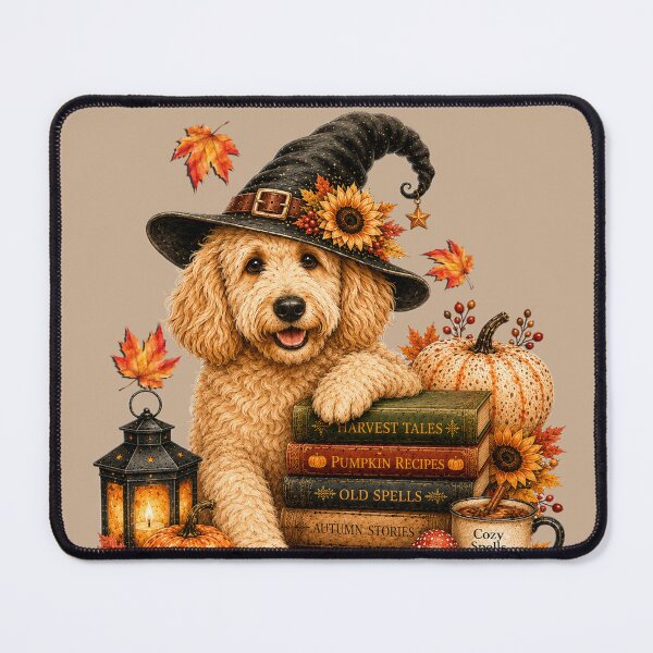 Item preview, Cute Goldendoodle Witch Autumn Halloween Art designed and sold by Cute & Sassy Custom Gifting Boutiques.