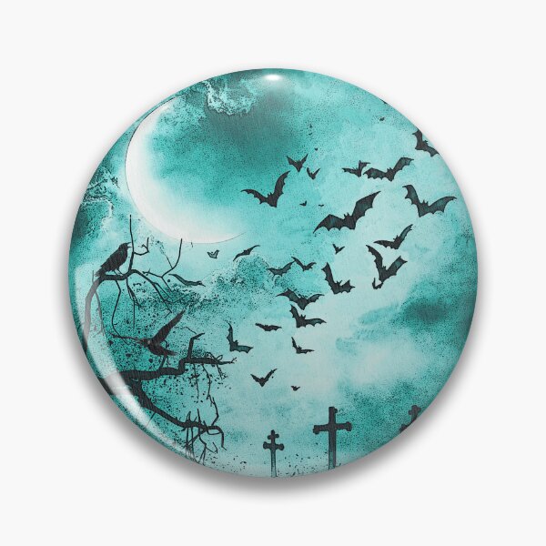 Item preview, Swarm of bats, misty moonlit night, grave crosses designed and sold by Kirei-Lily.