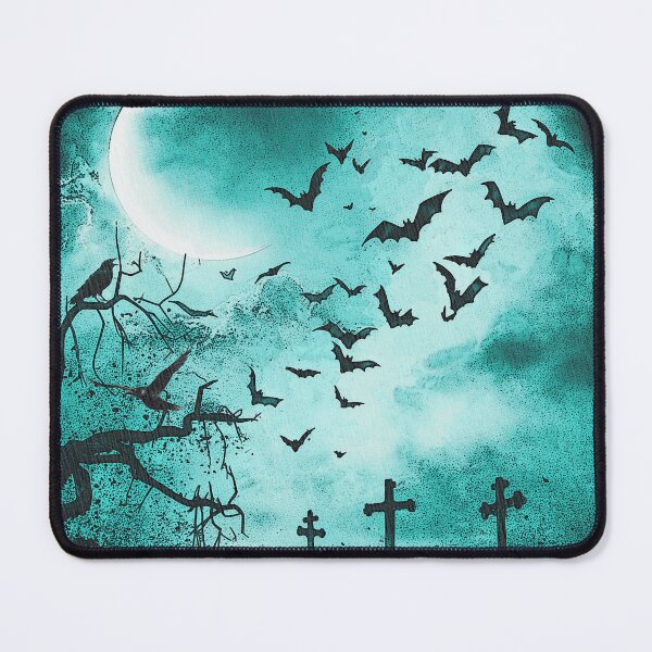 Item preview, Swarm of bats, misty moonlit night, grave crosses designed and sold by Kirei-Lily.