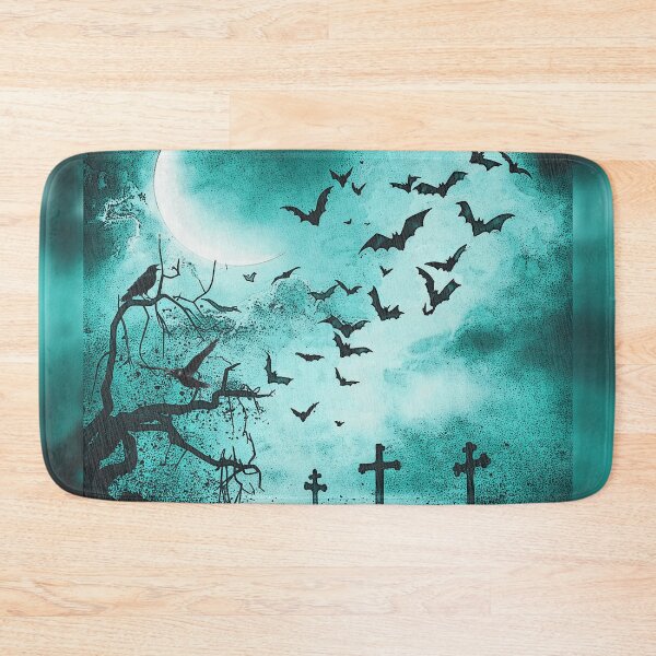 Item preview, Swarm of bats, misty moonlit night, grave crosses designed and sold by Kirei-Lily.