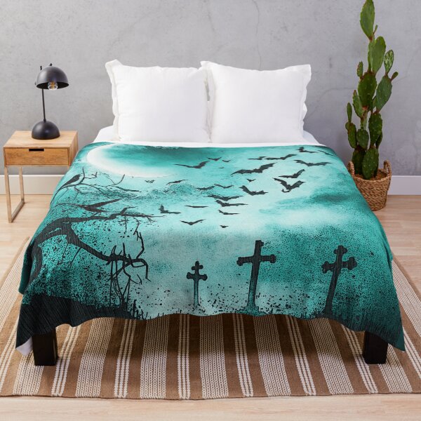 Item preview, Swarm of bats, misty moonlit night, grave crosses designed and sold by Kirei-Lily.