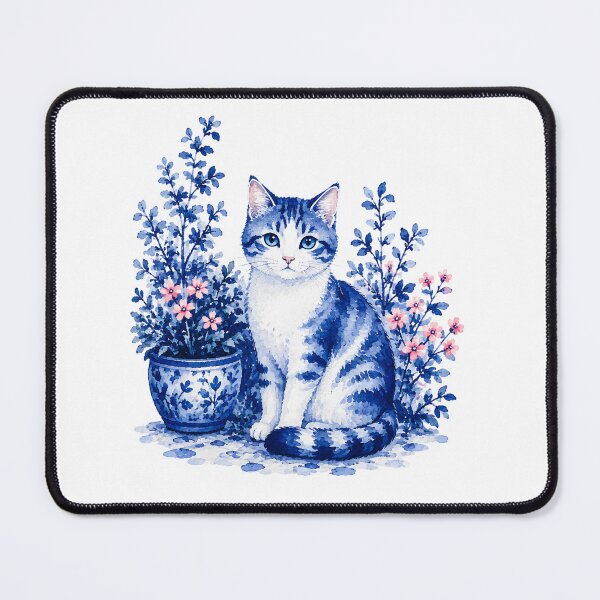 Item preview, Blue Watercolor Cat Among Flowers designed and sold by fnsdjfnsidjdns.