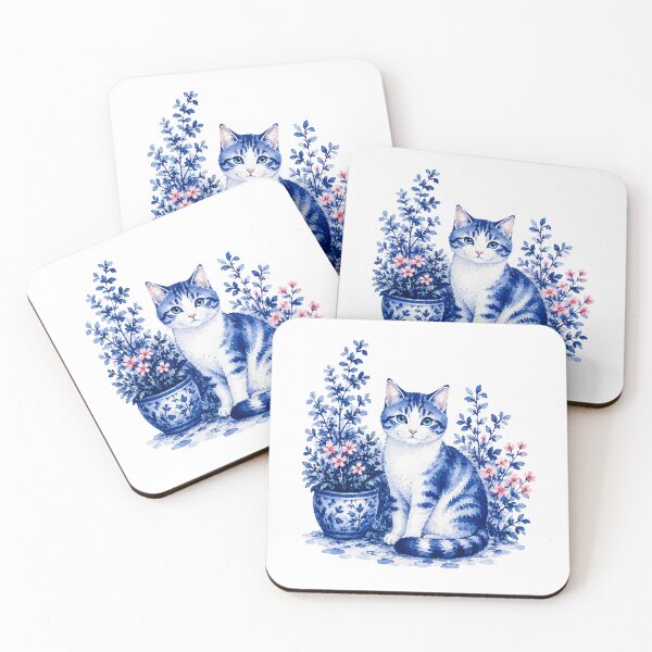 Item preview, Blue Watercolor Cat Among Flowers designed and sold by fnsdjfnsidjdns.