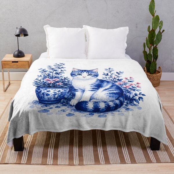 Item preview, Blue Watercolor Cat Among Flowers designed and sold by fnsdjfnsidjdns.