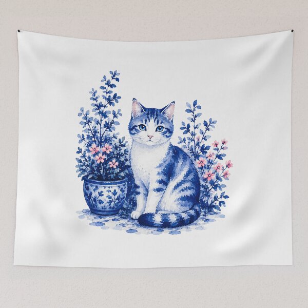 Item preview, Blue Watercolor Cat Among Flowers designed and sold by fnsdjfnsidjdns.