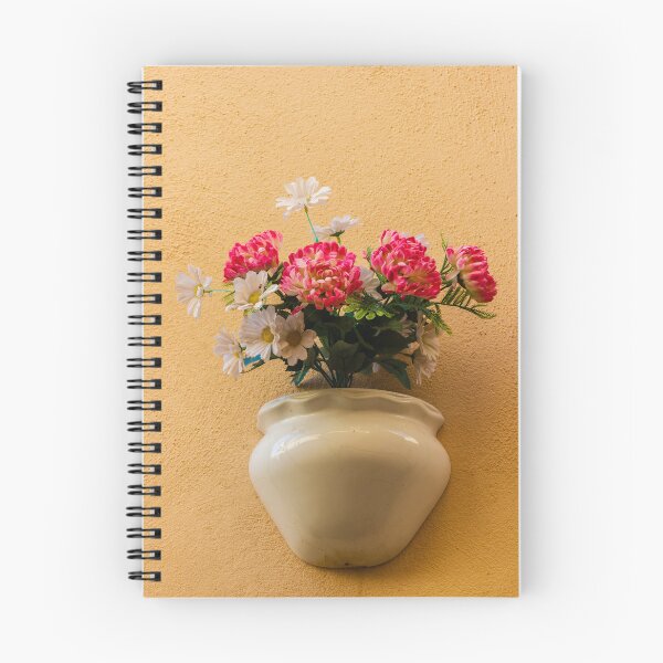 Item preview, Pink Chrysanthemum And White Daisy Arrangement In Ceramic Wall Vase On Textured Peach Wall designed and sold by Nmallia.
