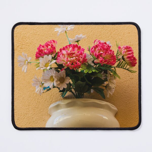Item preview, Pink Chrysanthemum And White Daisy Arrangement In Ceramic Wall Vase On Textured Peach Wall designed and sold by Nmallia.