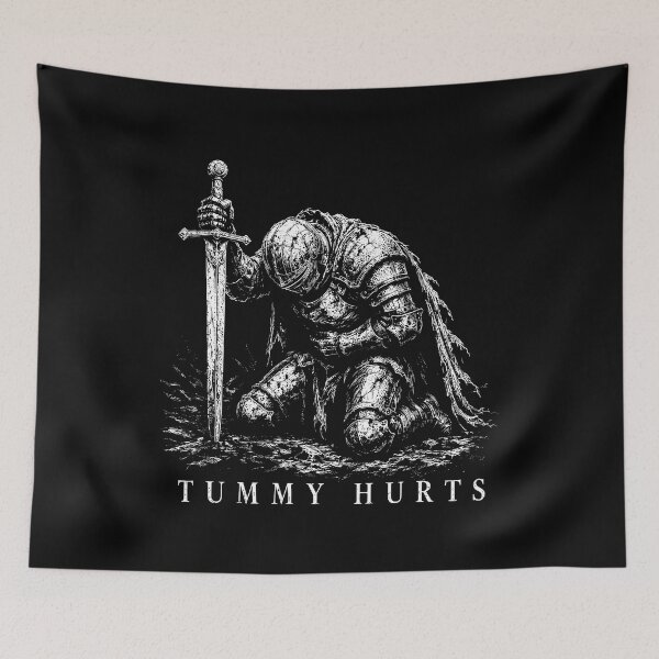 Item preview, Tummy Hurts Knight Funny Dark Fantasy Retro Elden Knight designed and sold by gunaone-design.