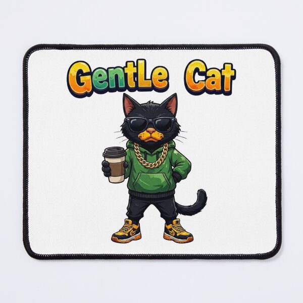 Item preview, Gentle Cat – Cool Black Cat with Sunglasses, Green Hoodie & Coffee designed and sold by KIWI200ART.