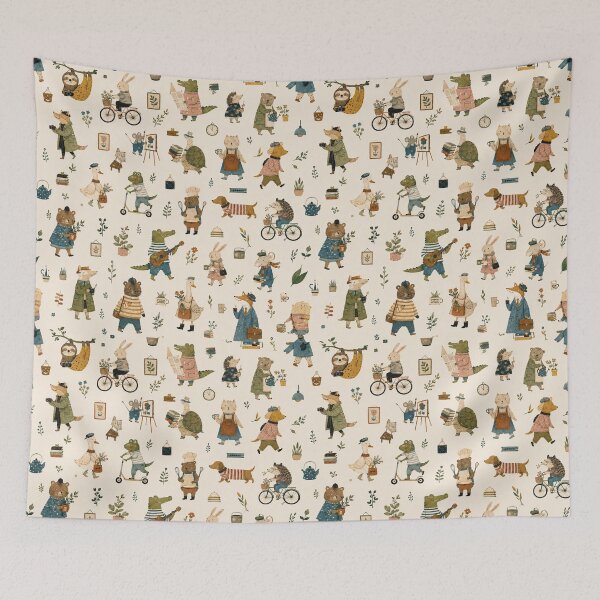 Item preview, Whimsical Storybook Animals Pattern Cute Woodland Character Art designed and sold by QCena.