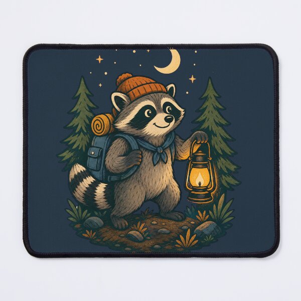 Item preview, "Adventure Awaits" Cute Camping Raccoon Illustration designed and sold by Funny meme.
